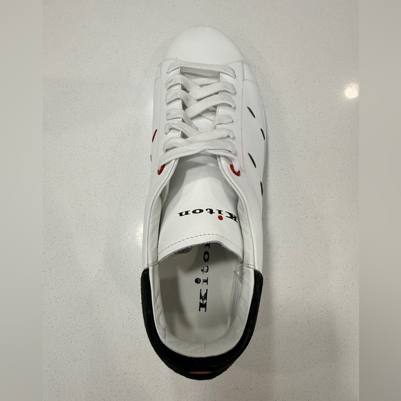 Kiton Men’s Suede-Trim Leather Logo Sneakers White Size 12 MSRP $1,000 (w/ COA) - Picture 9 of 14